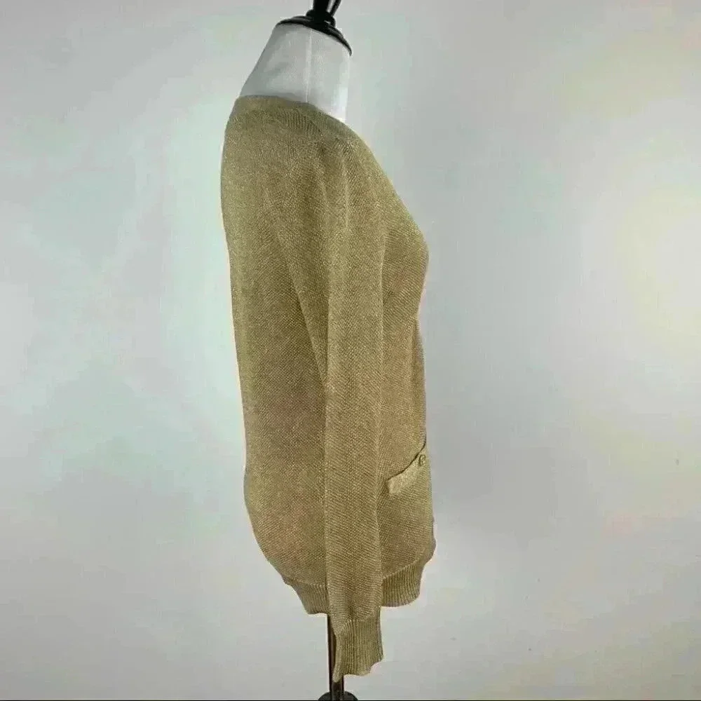 Lauren Ralph Lauren sweater P/P 55% silk gold metallic button down knit cardigan
